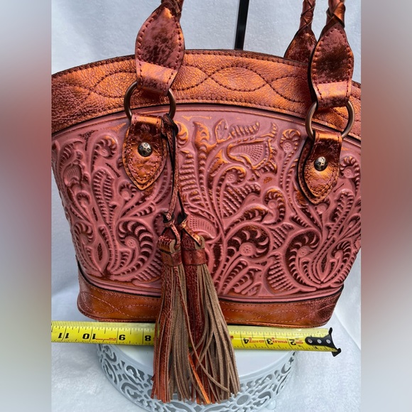 Patricia Nash Zorita Satchel Metallic Burnished Tooled Leather Purse - Picture 14 of 14